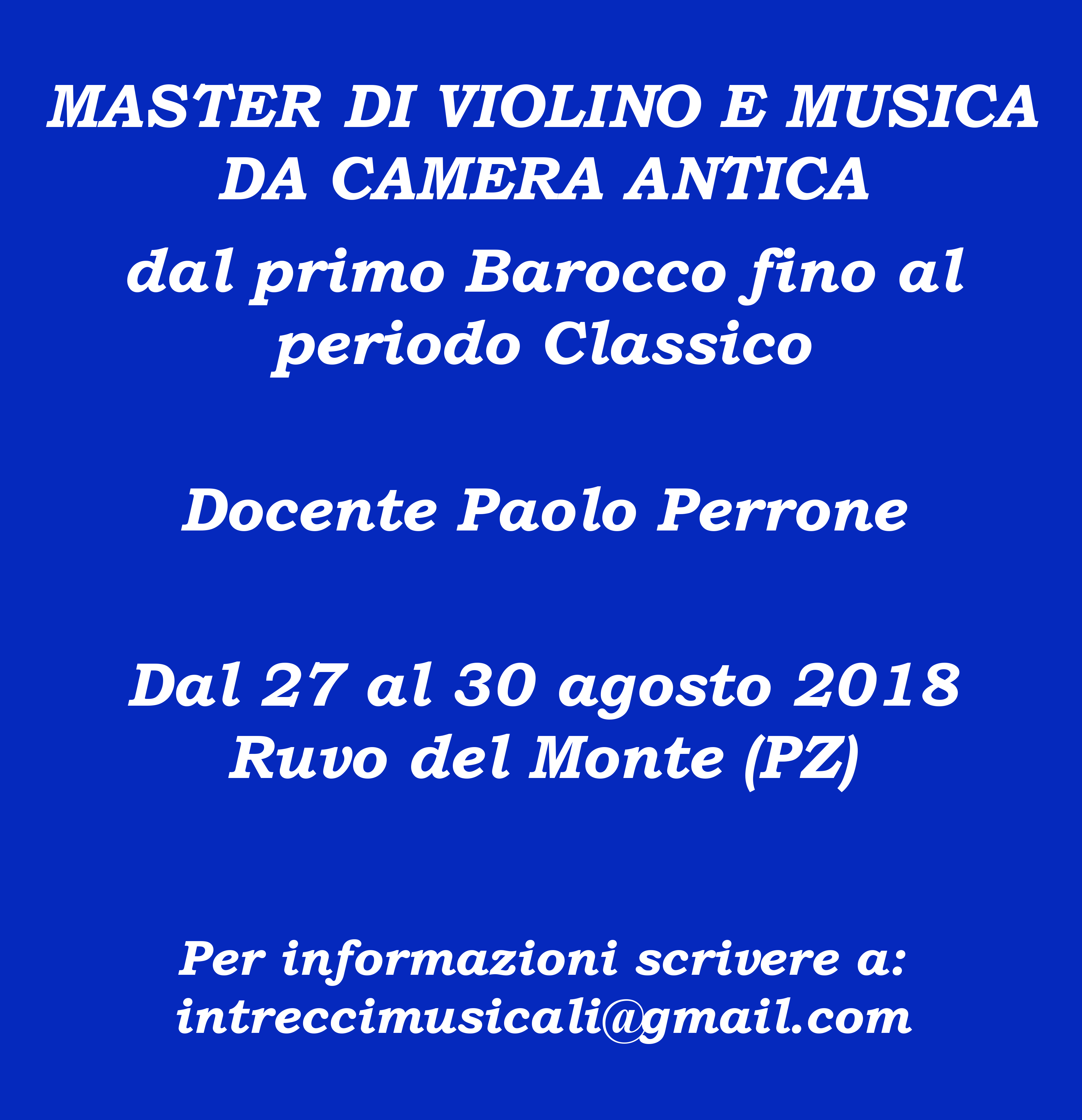 Master class di violino barocco e musica da camera antica